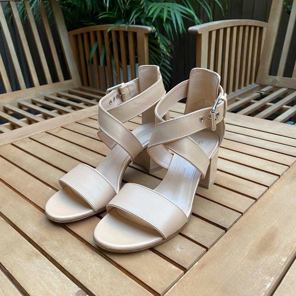 Gianvito Rossi Nude Beige Leather Block Heel Sandals